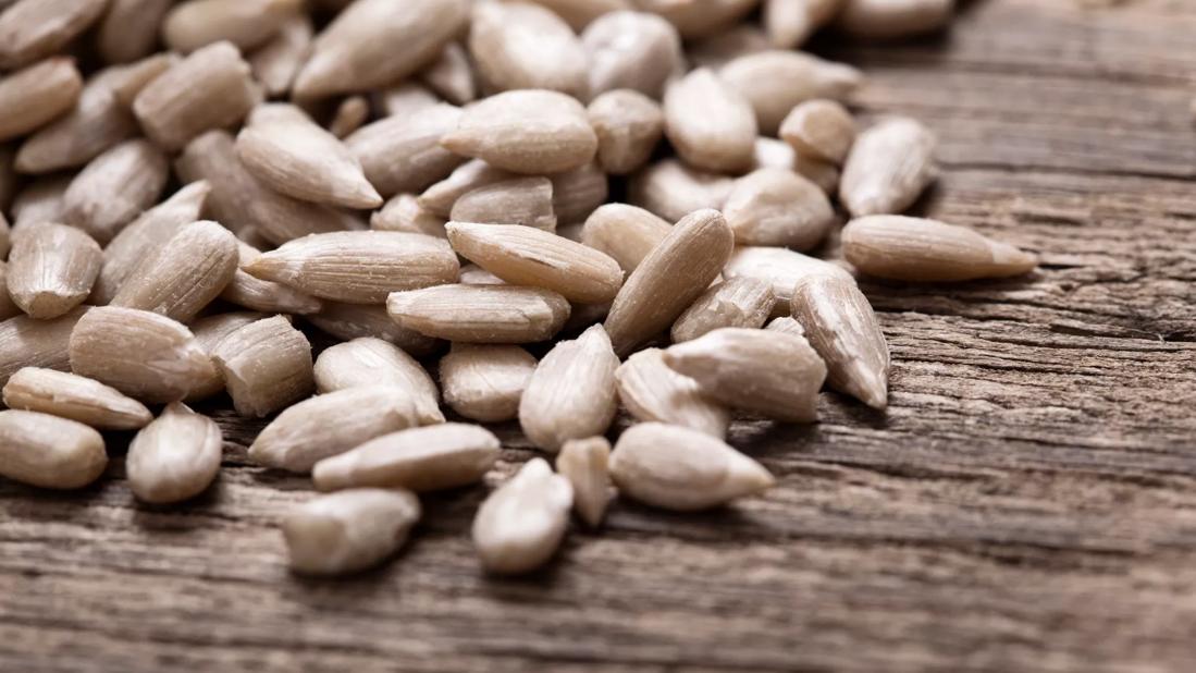 A pile of shelled sunflower seeds