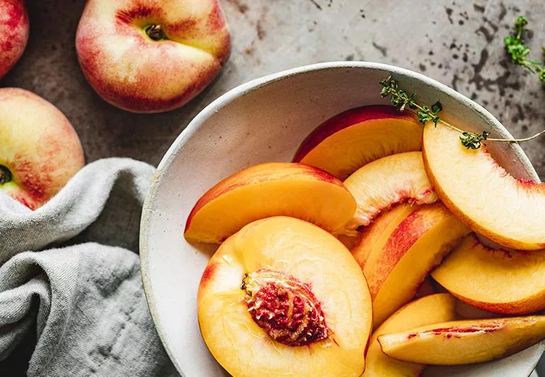 Cut peaches in a bowl