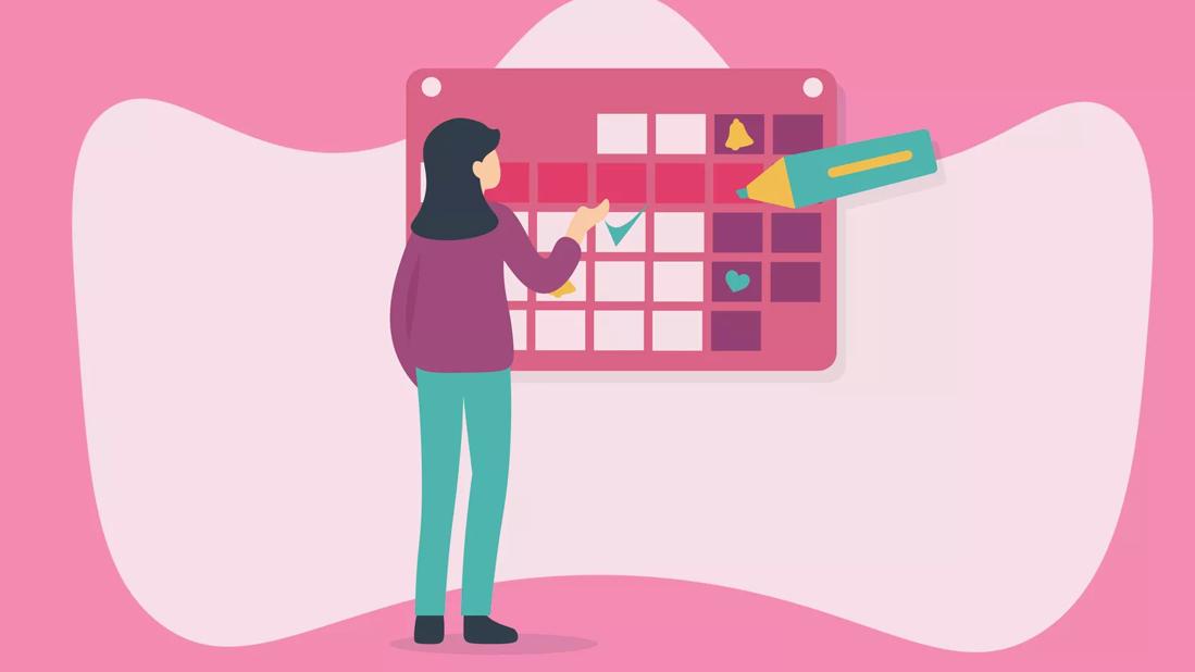 An illustration of a person looking at wall calendar