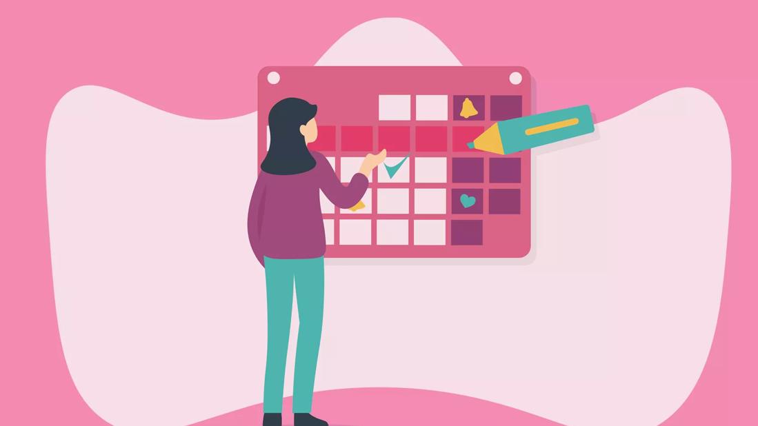 An illustration of a person looking at wall calendar