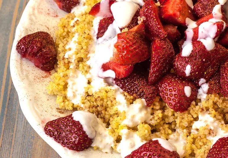 millet and strawberries