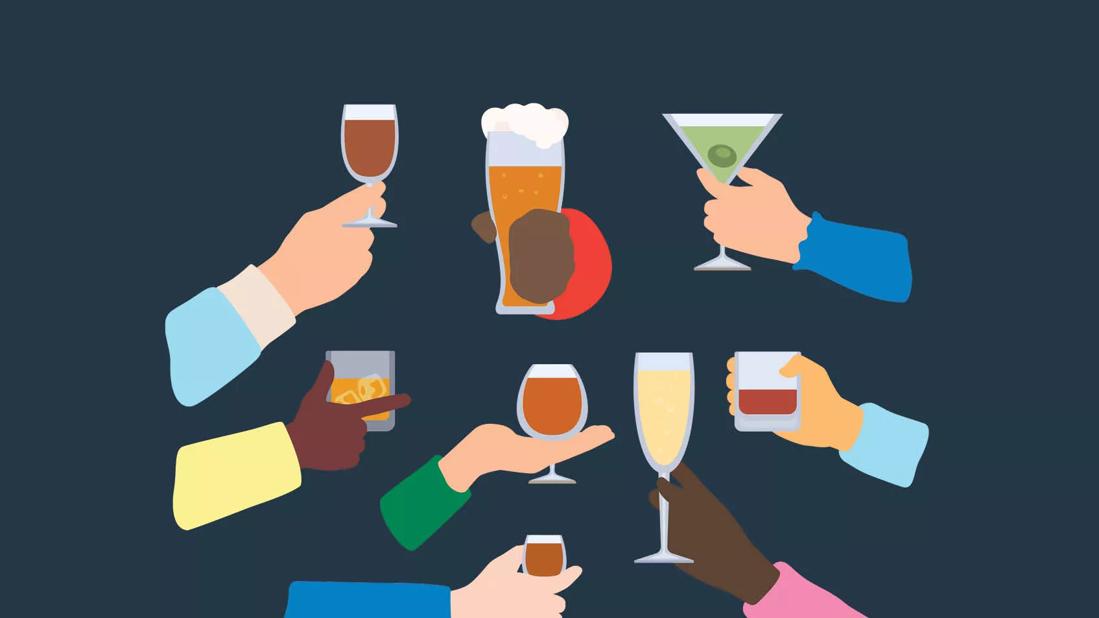 group of hands holding different beverages
