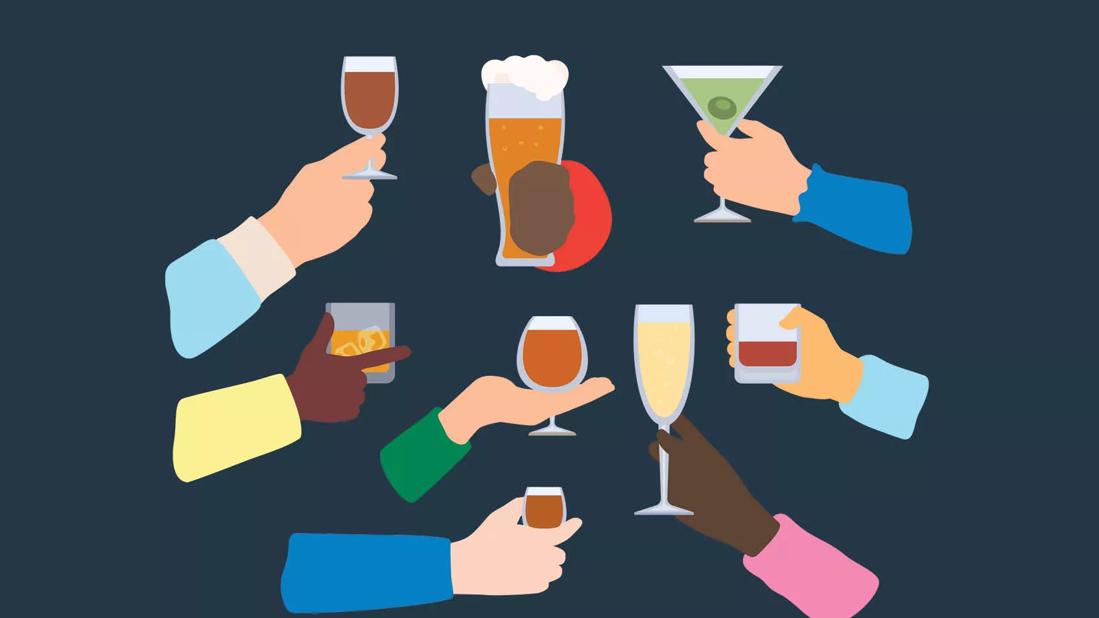 group of hands holding different beverages