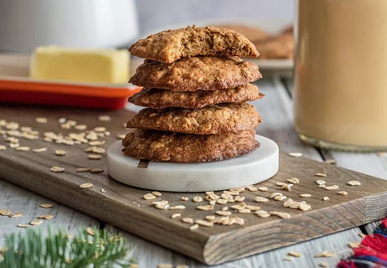 A stack of four oatmeal pumpkin spice cookies