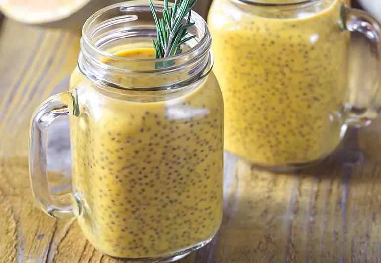 Jar of pumpkin chia pudding.