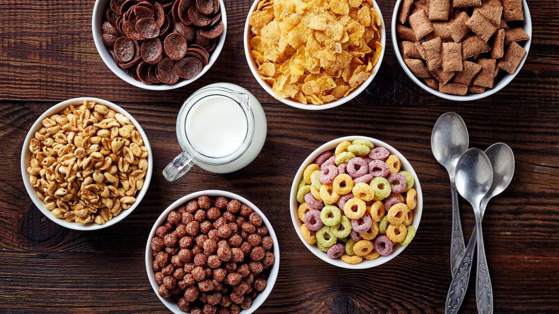 Variety of cereals in different bowls