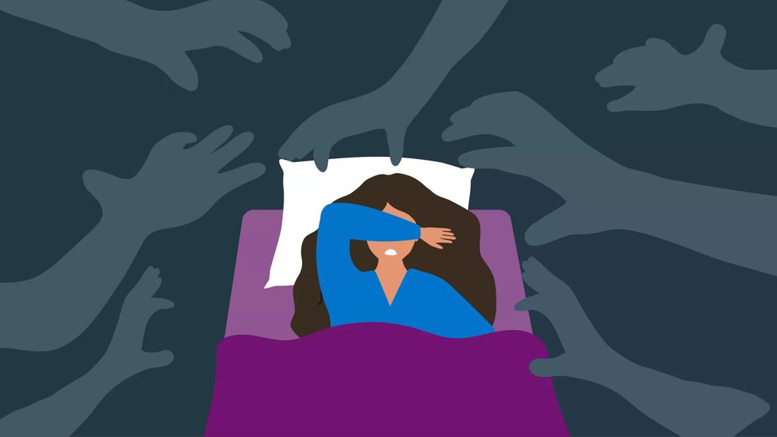 Person in bed experiencing nightmares