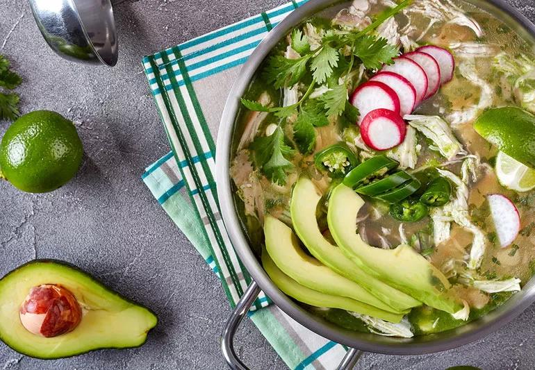 Mexican chicken lime soup avocados radishes cilantro