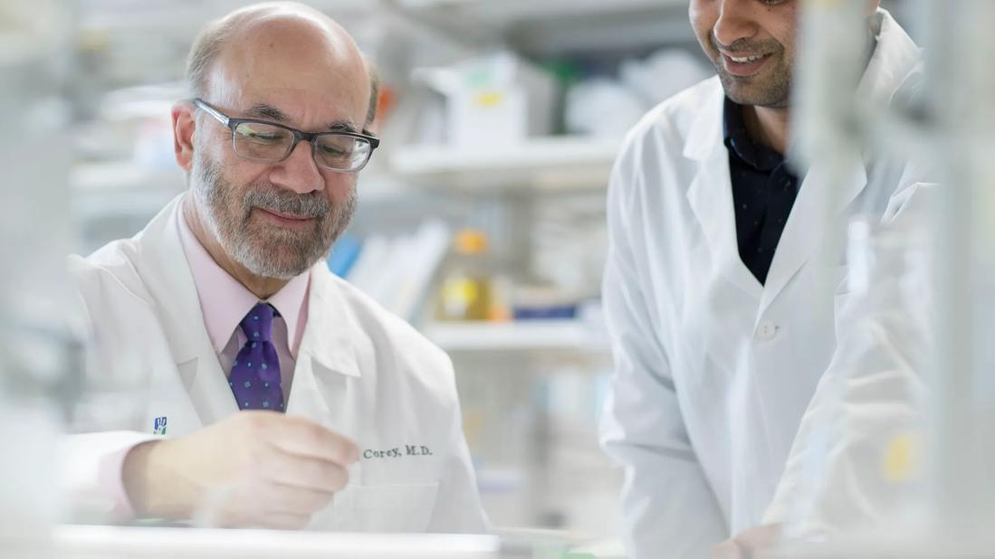 Scientists examining something in the laboratory