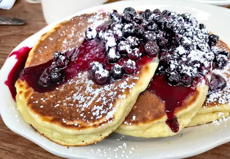 pancakes with homemade blueberry sauce