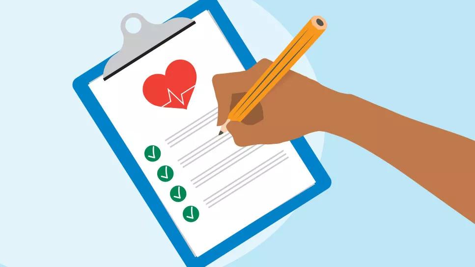 Person taking heart health quiz on a clipboard