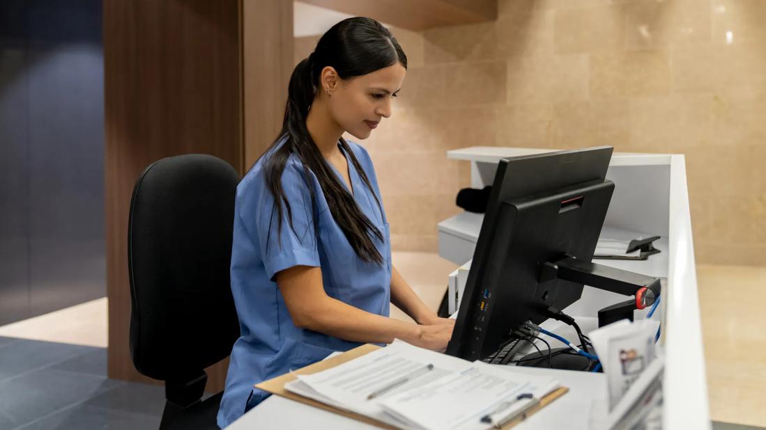 Nurse on computer