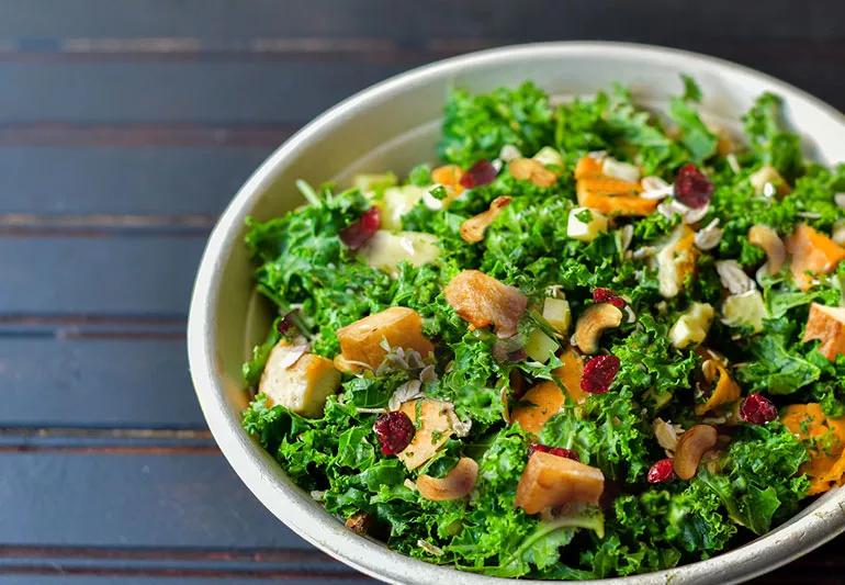 Roasted sweet potato, cashew, cranberry and tofu salad