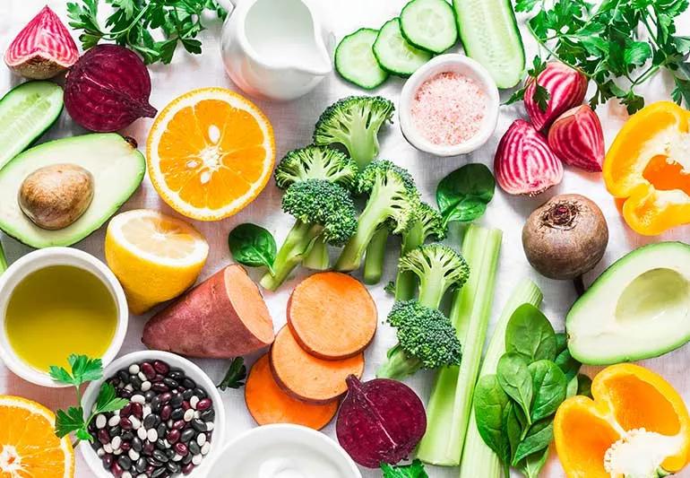 Citrus, broccoli, spinach, red onion, cucumber, yams and other foods with vitamin C