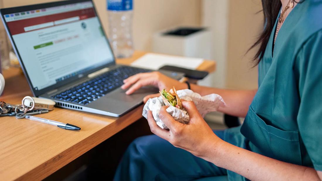 Nurse taking a meal break