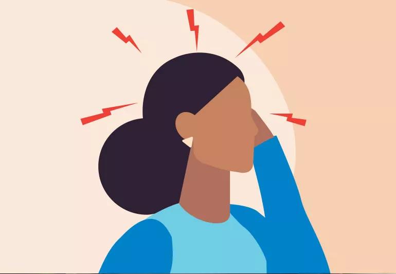 woman with horrible headache