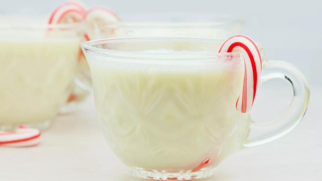 Delicious eggnog with mini candy canes