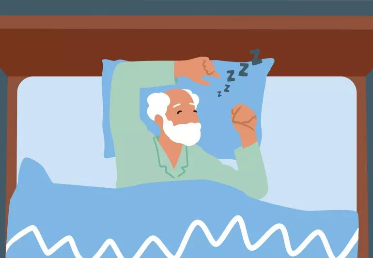 Person sleeping in bed getting a good night's sleep.