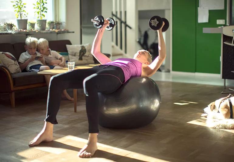 Woman working out at home