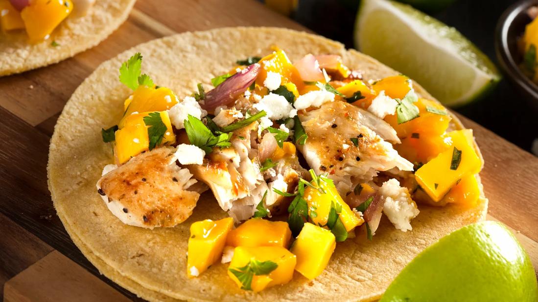 Fish and mango soft taco