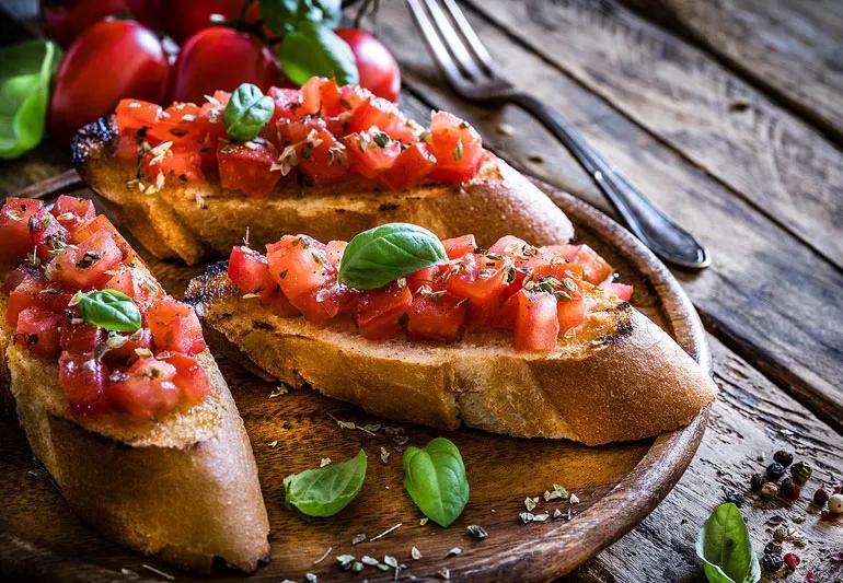 Crushed Garlic and Basil Bruschetta