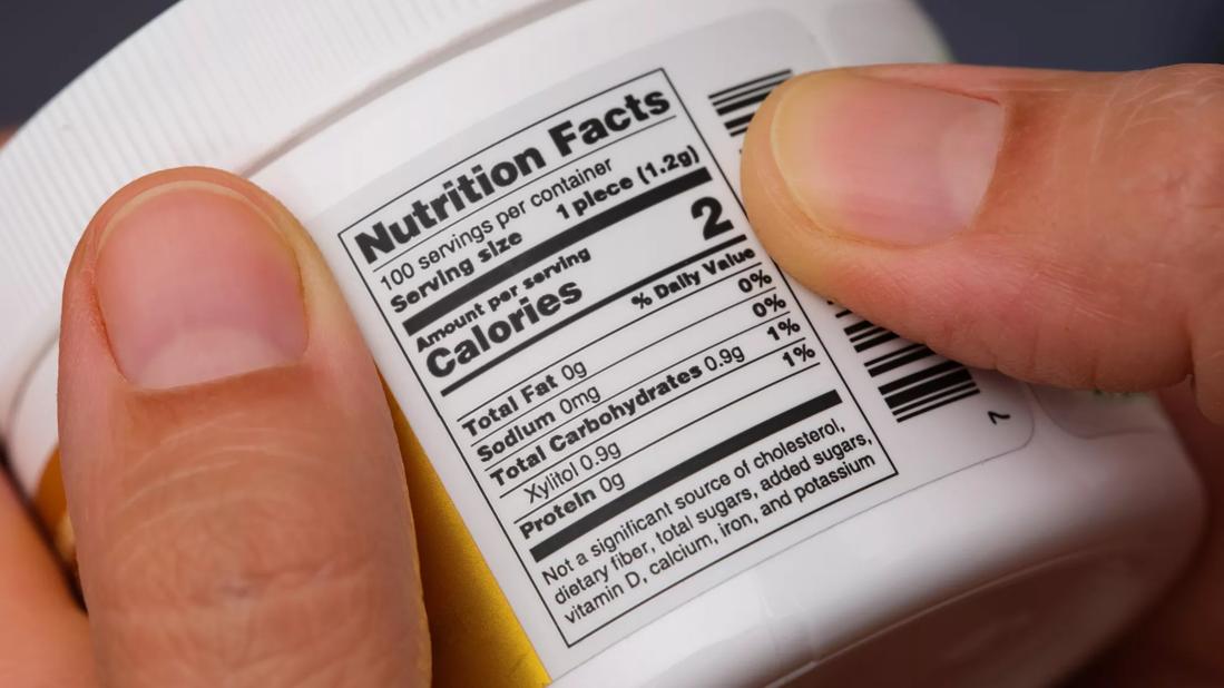 Food label listing xylitol