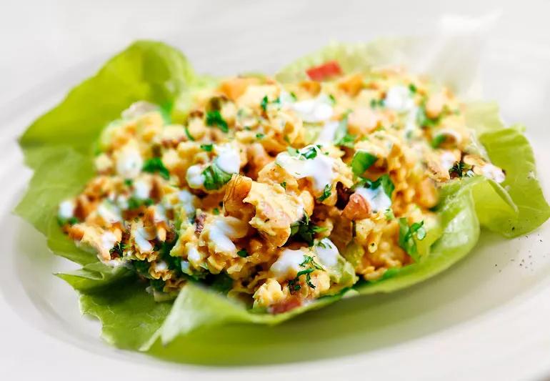 meatless chicken salad lettuce wrap