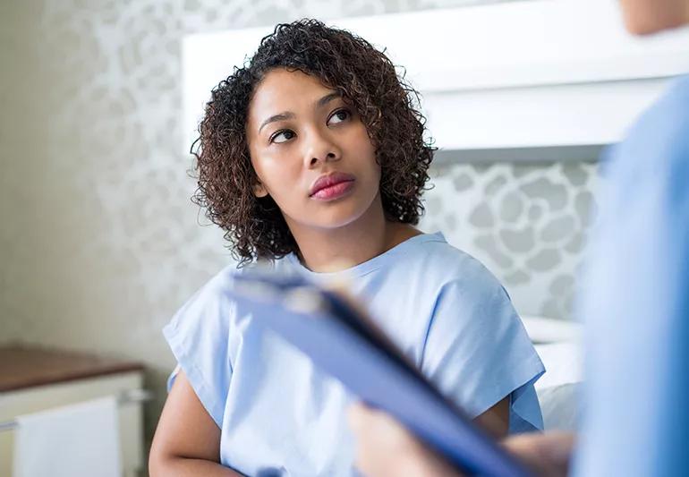 woman in an exam room