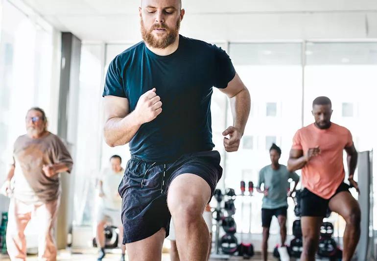 Group exercise class at gym.