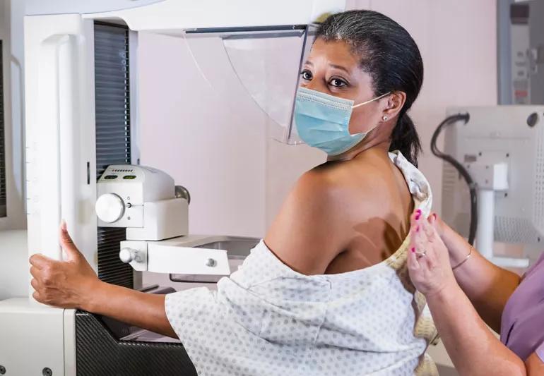 woman getting a mammogram