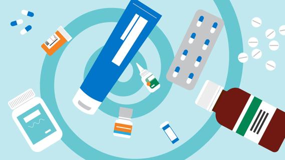 Assorted medications spiraling
