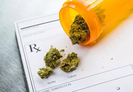 marijuana and blank prescription pad