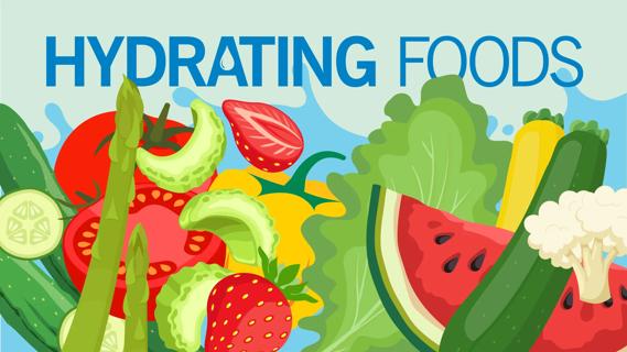 Hydrating foods, including lettuce, tomatoes, cucumbers, celery, strawberries, watermelon and zucchinis