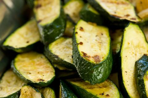 Cooked slices of seasoned zucchini