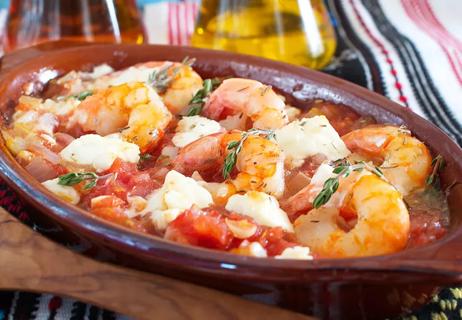 Greek shrimp with tomatoes and peas