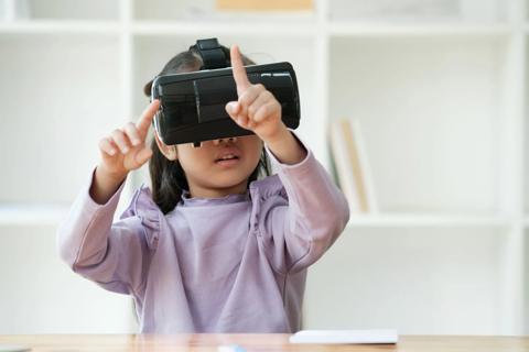 Child wearing a virtual reality headset