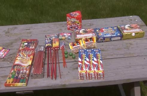 Fireworks on picnic table