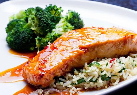 salmon and broccoli over rice