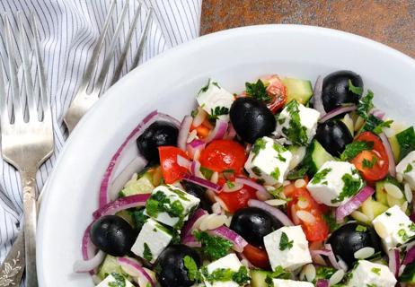recipe greek sald with tofu cucumbers and tomatoes