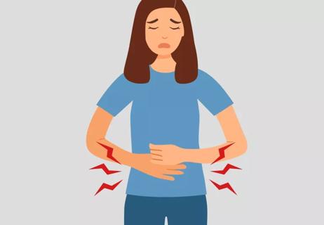 An illustration of a person holding their stomach in pain
