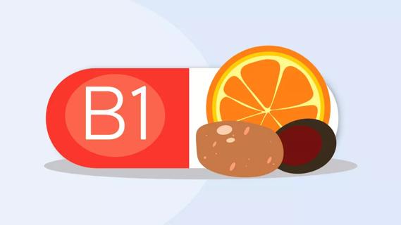 Thiamine or vitamin B1 and potatoe, olive and orange slice