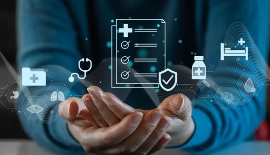 Concept image of hands showing insurance-related icons