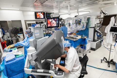 operating room during robotic heart surgery