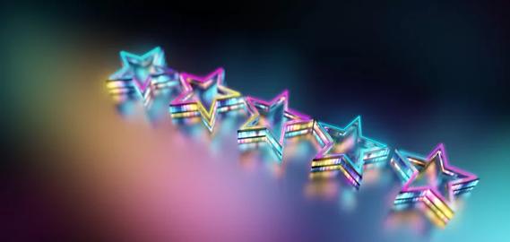 Rainbow colored star graphic.
