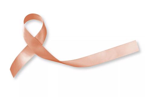 Uterine cancer, Endometrial cancer, and Gynecologic Cancer Awareness with peach color ribbon isolated on white background with clipping path