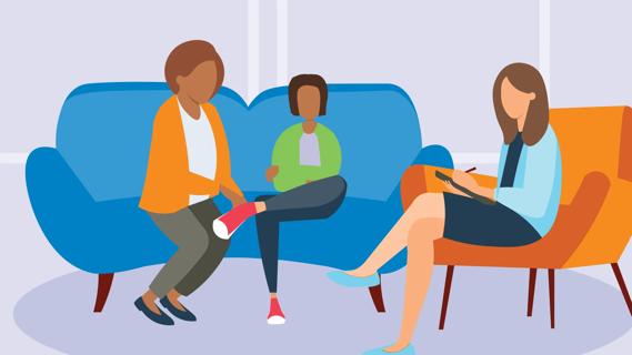 Parent, teen child and therapist talk