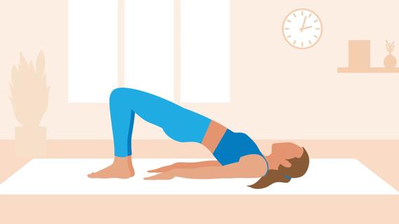 Person exercising, doing bridge pose in living room