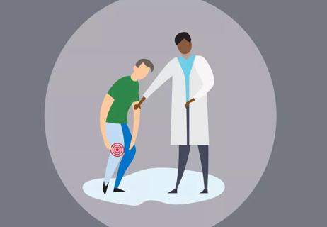 Illustration of doctor and patient with arthritis in knee