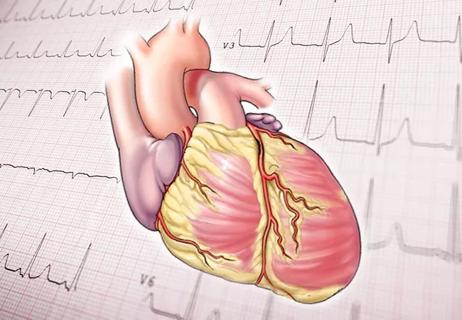 illustration of failing heart against ECG background