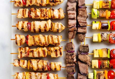 Chicken and beef skewers.